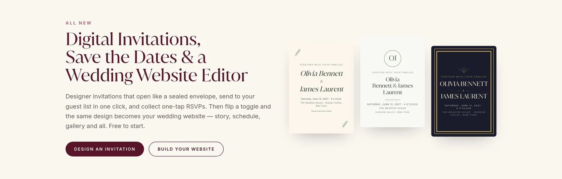 Loverly's digital invitations section with stationery on cream