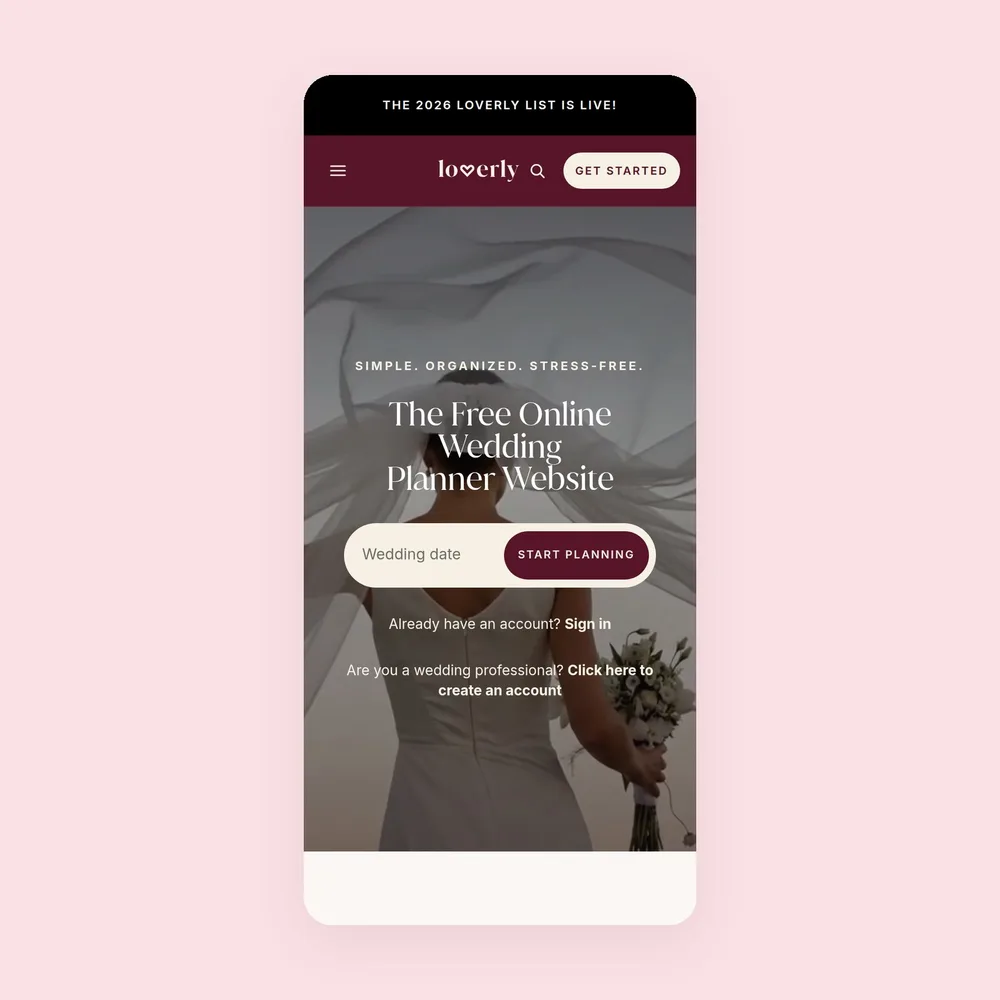The redesigned Loverly homepage on a phone